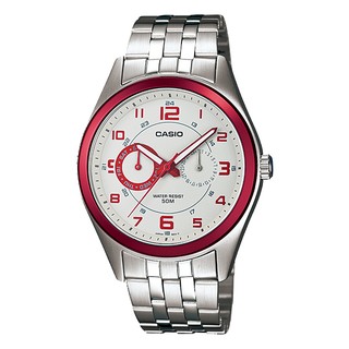 Casio Standard นาฬิกาข้อมือผู้ชาย สายสเตนเลส รุ่น MTP-1353D-8B3VDF - Silver/White/Red