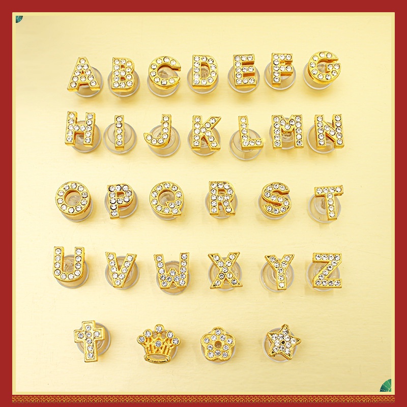 Diy Gold Letter รองเท้าหัวเข็มขัด Love Crown รองเท้าดอกไม้อุปกรณ์เสริม Charms แฟชั่นคู่ Rhinestones