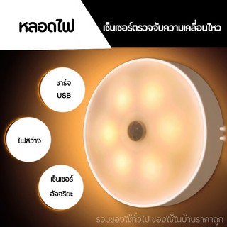 8 LEDS ไฟเซนเซอร์อัตโนมัติ สีขาว วอร์มไวท์ ชาร์จไฟ USB สำหรับกลางคืน