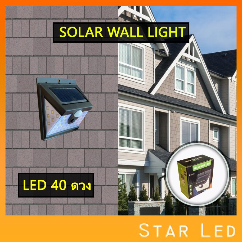 STAR LED!!ไฟติดผนัง 40 ดวง 3 โหมดSolar Wall Light เซ็นเซอร์ ใช้พลังงานโซล่าเซล รุ่น SolarLight!!
