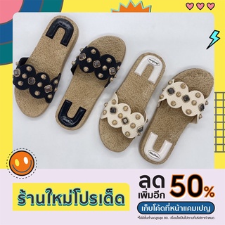 รองเท้าแตะ สวมประดับเพรชและกุหลาบ