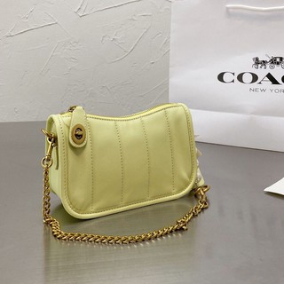 Coach new female mahjong bag handbag small carriage single shoulder messenger กระเป๋าใส่เหรียญใต้วงแขนแบบพกพา แท้ 100%