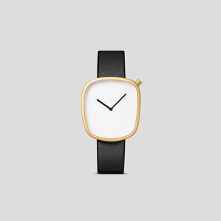 นาฬิกาข้อมือชายหญิง,Minimal,PEBBLE 07 MATTE GOLDEN STEEL ON BLACK ITALIAN LEATHER