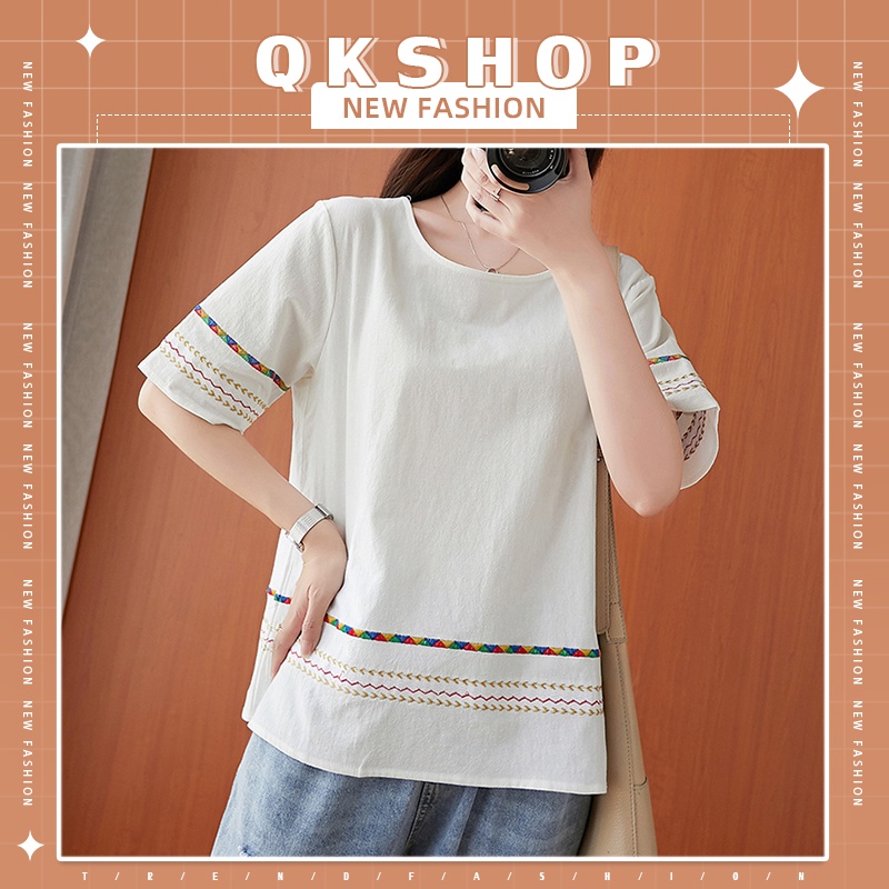 QKshop เสื้อคอจีนสีพื้นสุดสวย สีพื้นใสีสบายใจแต่งลายที่แขนและที่ขอบ สวยมากๆต้องมาตำแล้ว