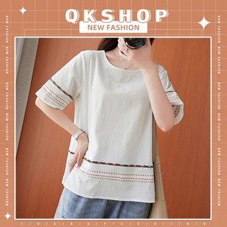 QKshop เสื้อคอจีนสีพื้นสุดสวย💫สีพื้นใสีสบายใจแต่งลายที่แขนและที่ขอบ⭐️สวยมากๆต้องมาตำแล้ว☄️