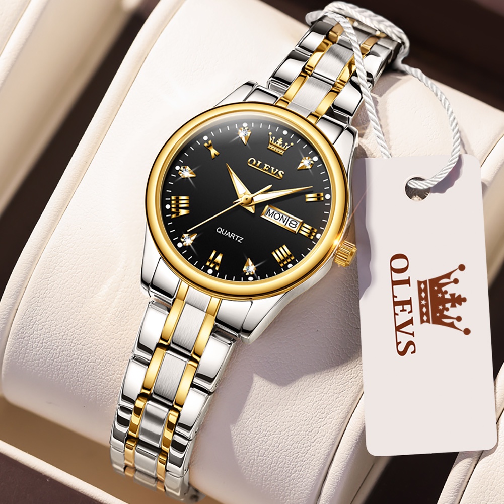 OLEVS นาฬิกาข้อมือผู้หญิง กันน้ำ สายสเตนเลส สีขาว สีดำ ทอง เงิน #2