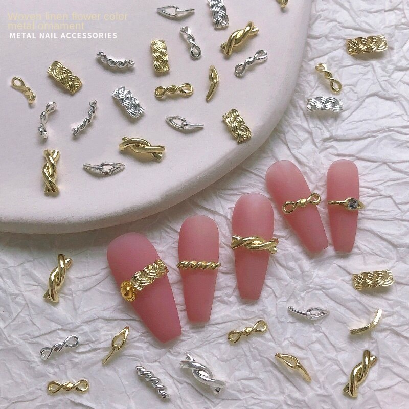 20PC บิดเกลียวโลหะเล็บเครื่องประดับศิลปะ / ins ลมเชือกปมกลวงโค้งโลหะผสมก้านเล็บเครื่องประดับ