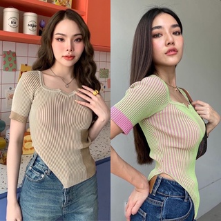 𝑁𝑒𝑤✨"Knit  two tone Top"💖💚🤎(380฿)