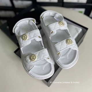 🚩 [เข้าใหม่] รองเท้ารัดส้น Chanel Sandals สีขาว Ori รองเท้าผู้หญิง สินค้าพร้อมกล่องอุปกรณ์ครบ