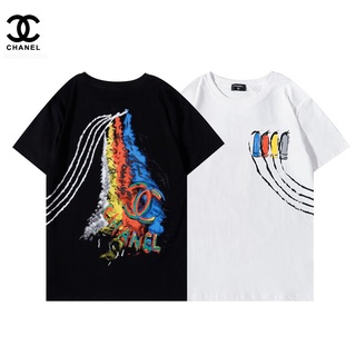 ☞ 【HOT】Chanel เสื้อยืดแขนสั้นผ้าฝ้ายพิมพ์ลายแฟชั่น Unisex