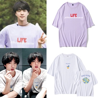 KPOP BTS JIN เดียวกันผ้าฝ้ายเสื้อยืด Plus ขนาดรอบคอผู้ชายผู้หญิงครึ่งแขนหลวมแขนสั้นเสื้อยืดแฟชั่นฤดูร้อนเสื้อลำลอง Tee