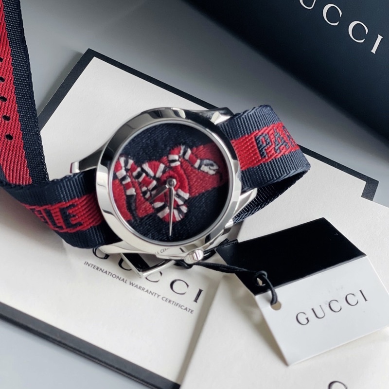 ผ่อน0%~แท้100% Gucci G Timeless Watch หน้าปัดรูปงู สายไนลอน 