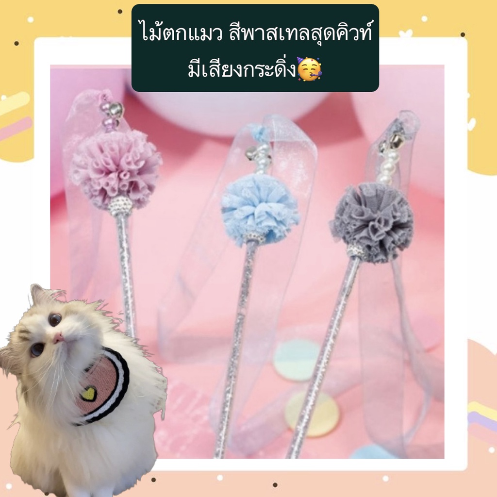 PP-381 ไม้ตกแมวสีพาสเทลสุดน่ารัก พร้อมเสียงกระดิ่ง ของเล่นแมวเสริมทักษะ ราคาประหยัด พร้อมส่งทันที🥰👍🏻
