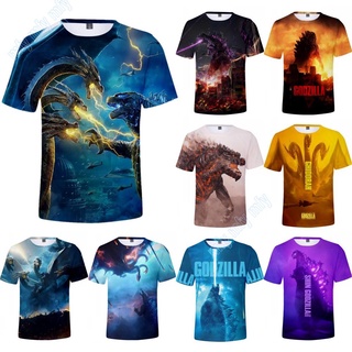 เสื้อยืดเด็กก็อตซิลล่า Kids Anime T-shirt Godzilla King of the Monsters Printed Boys Girls Children Casual Short Sleeve