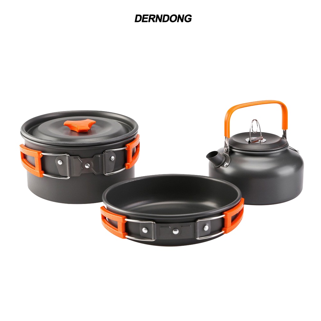 Derndong อุปกรณ์กรณ์แคมป์ปิ้ง หม้อสนาม ชุดหม้อสนามอลูมิเนียม พกพาสะดวก ครบชุด รุ่น DS-308/101/101+/300/301/50