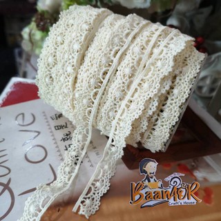 1y 90cm ผ้าลูกไม้ ลายดอกไม้เล็ก ขนาด 15 มิล x ความยาว 90 เซน…