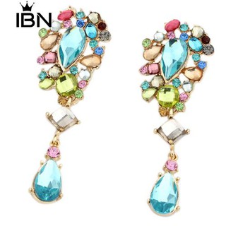 * Ibn Women ต่างหูพลอยต่างหู Rhinestone สีสันสดใส Drop Ear Studs Gift