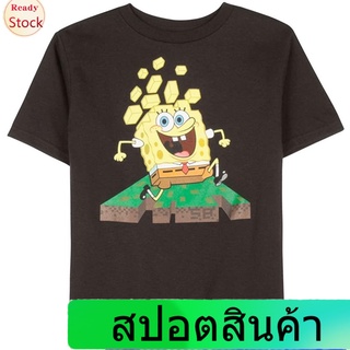 เสื้อยืดลำลอง Nickelodeon Boys Spongebob Squarepants T-Shirt, Black Short sleeve T-shirts