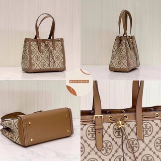 MS กระเป๋างานปั้มแบรนด์ TORY MONOGRAM JACQUARD SMALL TOTE BAG สีน้ำตาล