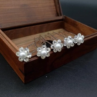NIMENG 20 ชิ้นดอกไม้ Hairpin Stick งานแต่งงานคริสตัลเพิร์ล Hairpin เจ้าสาว Tiara U รูปคลิปผม