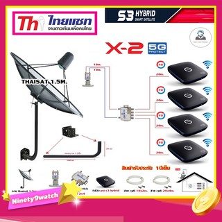 Thaisat C-Band 1.5 เมตร (ขา360องศา) + LNB X-2 5G + D2R 2x4 + PSI S3 x4 + สายRG6 20M.x4 + 10M.X2