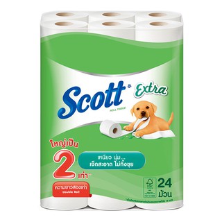 🔥The Best!! สก๊อตต์ เอ็กซ์ตร้า กระดาษชำระ ยาว2เท่า แพ็ค 24 ม้วน Scott Extra Extra Double Roll x 24 Rolls