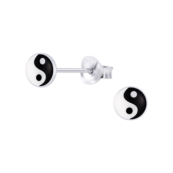 SILVER THAI 6mm Sterling silver yin yang stud earrings ต่างหูเงินหยินหยางขนาด 6 มม ต่างหูเงินแท้ ใส่แล้วไม่แพ้