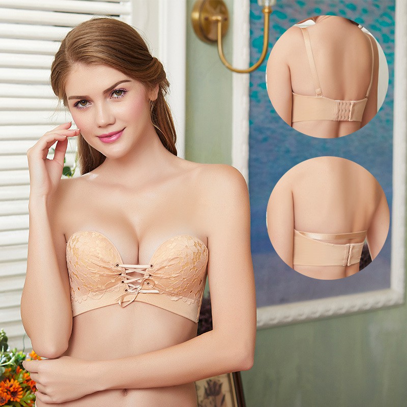 แฟชั่นชุดชั้นในสตรีที่ไม่มีสายหนังชุดชั้นในที่มองไม่เห็น Strapless Women's Invisible Bra Push Up No Wire