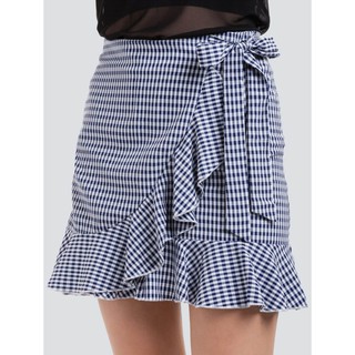 ลดแรงมาก!  มี 2สีให้เลือก กระโปรงลายสก็อต ปลายระบาย ผูกโบว์ น่ารักมากๆ Checked Skirt