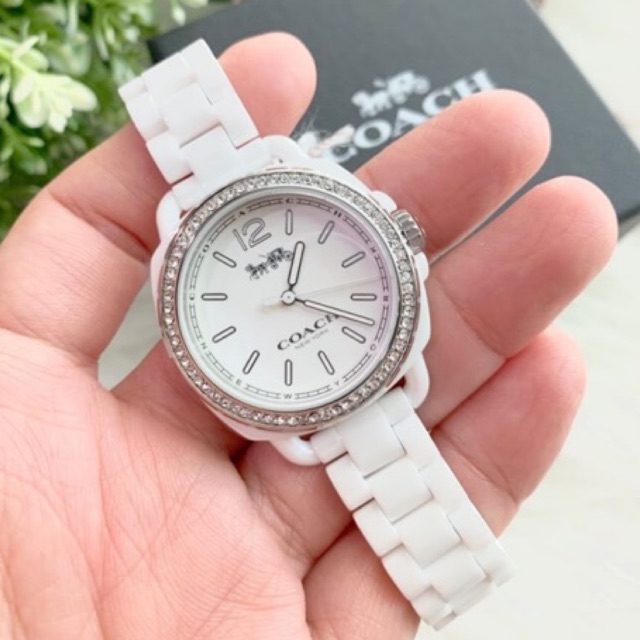 (ผ่อน0%) นาฬิกา COACH Tatum White Dial White Ceramic Ladies Watch #14502601