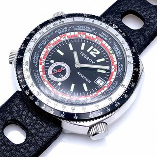 TEGROV Aviation World Timer GMT 1970s Automatic ขนาด 47x45 mm.