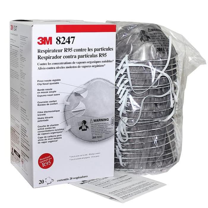 3m 8247 (R95) หน้ากากป้องกันฝุ่นละอองและสารเคมี 20 ชิ้น