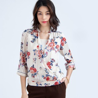 GSP Business Blouse Print เสื้อจีเอสพี เสื้อไม่มีปก แขนสั้น ผ้าโพลีเอสเตอร์ สีส้ม (SQ1RDO)