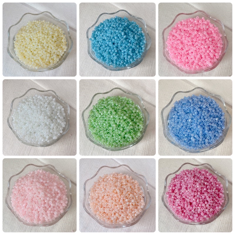 ลูกปัดเม็ดทรายโทนนมมุก F001 ลูกปัดแก้วdiy