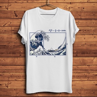 [COD]เสื้อยืดแขนสั้นลําลอง พิมพ์ลาย Fibonacci sequence in The Great Wave off Kanagawa สีขาว สไตล์สตรีท สําหรับผู้ชาย และ