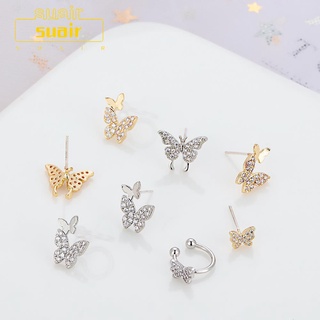 subei เครื่องประดับแฟชั่นต่างหูเจาะหูผีเสื้อ rhinestone