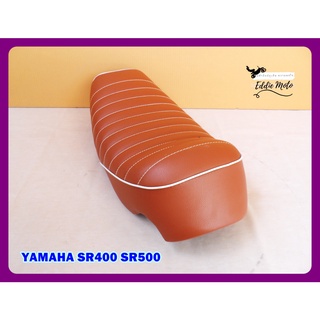 YAMAHA SR400 SR500 "BROWN" COMPLETE SEAT with "WHITE" TRIM  // เบาะ เบาะรถมอเตอร์ไซค์ สีน้ำตาล ด้ายขาว คิ้วขาว ตูดเว้า