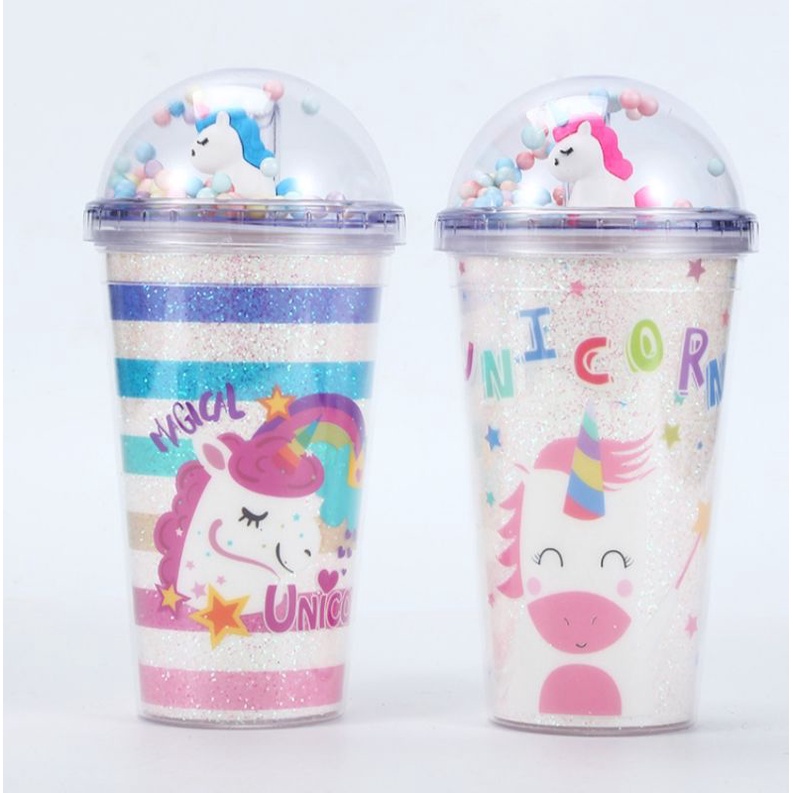 Starbucks Unicorn Fashion Water Cup Summer Ice Cup Double Layer Straw Botol Air Unicorn Starbuck Tum