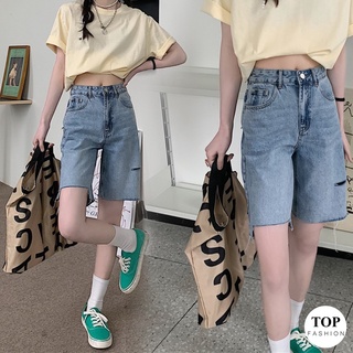 🔥พร้อมส่งไทย ราคาถูก🔥กางเกงยีนส์ขาสั้น สีฟ้า ปลายขาแต่งรุ่ย แต่งขาด แฟชั่น