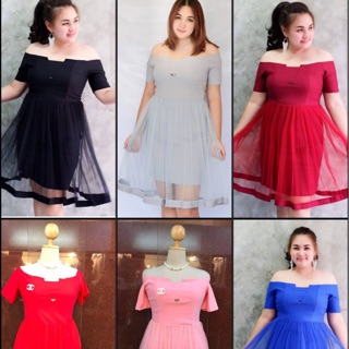 เสื้อผ้าคนอ้วน ชุดราตรีสั้น แต่งมุ้งฟรุ้งฟริ้ง อก40-48