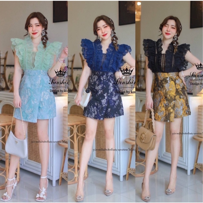 🧡พร้อมส่ง M 4XL สีดำ🧡ป้าย Lady Sunshine💕จั๊มสูทกางเกงกระโปรง ผ้าทอหนานุ่ม