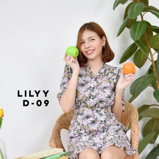 Lilyy Flora Dress D-09 เดรสสั้นเท่าเข่า ลายดอกไม้ ผูกเอวหลัง