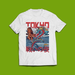 เสื้อยืด พิมพ์ลายแนวญี่ปุ่น Tokyo โตเกียว เสือปะทะมังกร เสื้อยืดสีขาว ใส่สบาย ใส่ได้ทั้งผู้ชาย ผู้หญิง ของมันต้องมี