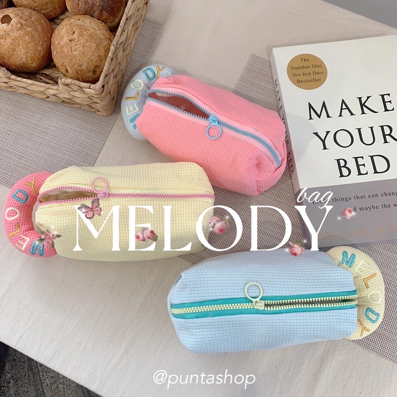 (พร้อมส่ง ) 𝘔𝘦𝘭𝘰𝘥𝘺 𝘣𝘢𝘨⸝⸝ cosmetic bag กระเป๋าใส่เครื่องสำอาง เครื่องเขียน ของจุกจิก สีพาสเทล น่ารักมาก