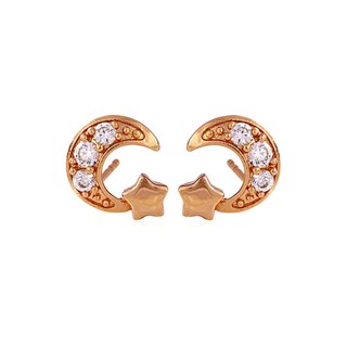 TANITTgems ต่างหูนากรูปดาวพระจันทร์เสี้ยวฝังเพชร รุ่น ER23229 -Rose Gold