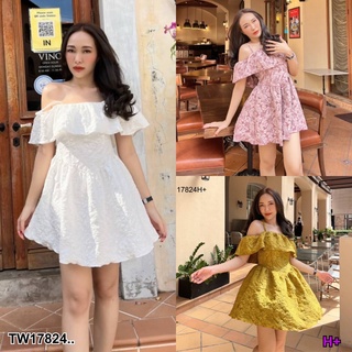 👗Pfashion [ส่งไว!!🚛] P17824 เดรสสายเดี่ยวลายดอกไม้นูน ..