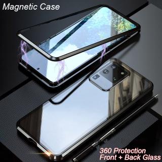 เคสโทรศัพท์แข็งแม่เหล็กฝาพับ Samsung Galaxy A21s A51 A71 A50s A30s A50 A70 Magnetic Phone Case Double Side Tempered Glass Magnet Metal Flip Cover Hard Front And Back 360 Protection Casing