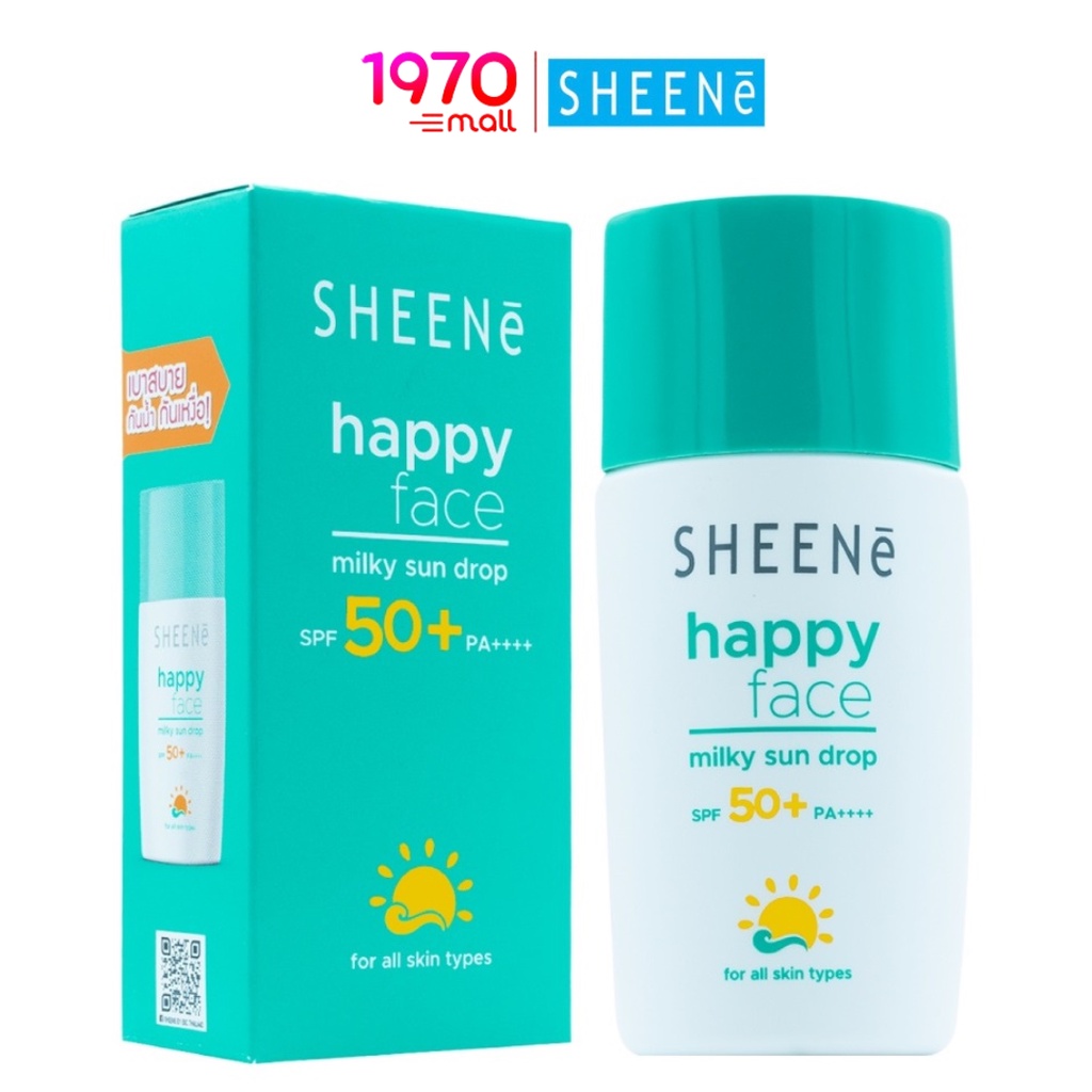 Sheene Happy Face Milky Sun Drop SPF 50+ PA++++ 30ml. ครีมกันแดด เนื้อน้ำนม เกลี่ยง่าย กันน้ำ กันเหงื่อ