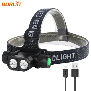 Boruit QC202 ไฟหน้า LED คู่แบบชาร์จไฟได้ยาวสำหรับการตกปลากลางแจ้ง