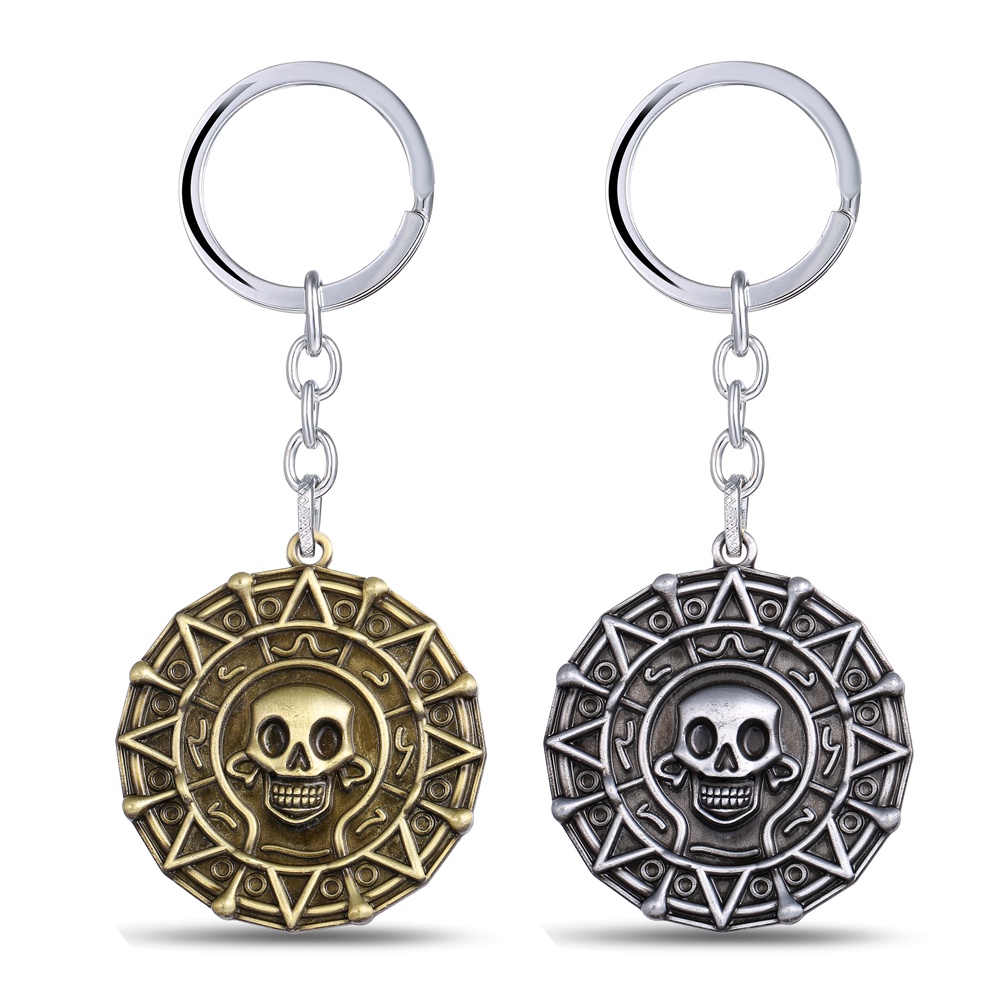 เกาหลีแฟชั่น Pirates Of The Caribbean พวงกุญแจภาพยนตร์ Jack Sparrow Aztec เหรียญเหรียญ Johnny Depp K